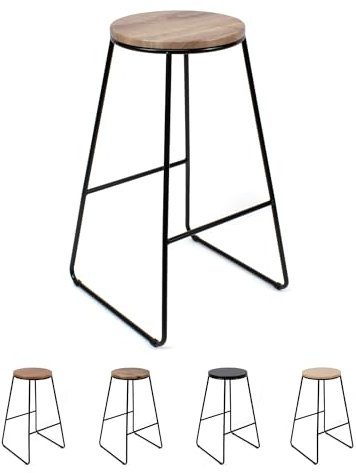 THE SECRET HOME - Taburete de Madera y Metal - Alto. 71 cm x Largo. 42 cm x Ancho. 42 cm - Color Madera/Negro - Asiento Extra para el Hogar - Ideal para Cocina (Modelo 1)