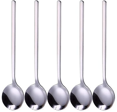 BESTonZON 5pezzi Cucchiai Rotondi Acciaio Inossidabile Per Caffè Dessert e Servizio Alimentare Lavabili Lavastoviglie Colore Argento