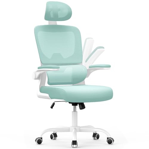 naspaluro Silla de Oficina Ergonómica con Soporte Lumbar, Silla de Escritorio de Respaldo con Reposacabezas y Altura Ajustables, Reposabrazos Abatible, Silla de Ordenador para Oficina en Casa, Verde