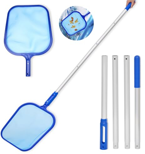 Retino per Piscina - Schiumatoi per Piscina con Asta in Alluminio da 186 cm, per la Pulizia Delle Foglie Della Piscina, Rete Fine per la Pulizia Della Piscina Skimmer per Fontana/Stagno/Vasca Calda