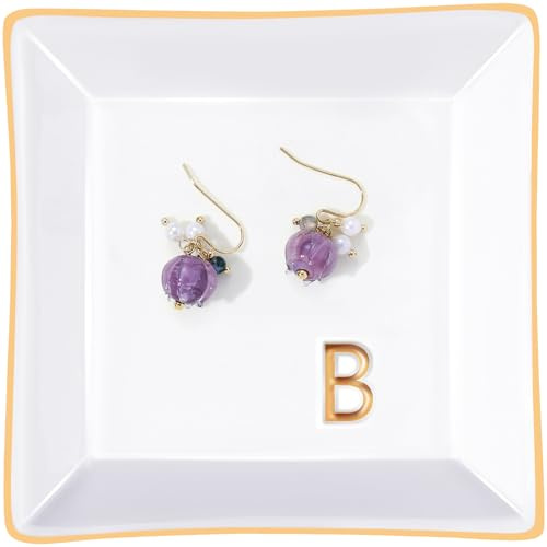 Titanape Keramik-Schale, dekoratives Schmucktablett für Ringe, Ohrringe, Halsketten, Armbänder, Uhren, Schlüssel, Weihnachten, Geburtstag, Muttertag, Geschenk für Frauen, Weiß (B)