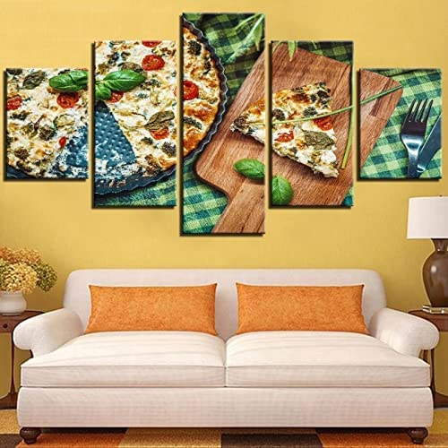 Leinwanddrucke Leinwandbilder 5 Pizza Essen (L/Ohne Rahmen 150 X 80 Cm) Hd Gedruckt 5 Stücke Leinwand Wandkunst Malerei Modulare Tapeten Poster Drucken Für Wohnzimmer Schlafzimmer -8U0E/U3L