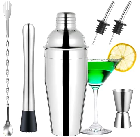 Cocktail Shaker, Shaker Set, Acier Inoxydable 750ml 6-pièces Cocktail Bartender Set, Professional Bar Accessories Cocktail Set, pour Maison, Bar, Fête