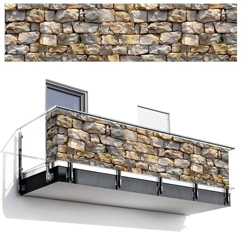 MuchoWow© Sichtschutz/Balkon Einseitig Groß PVC Terrassen Garten ohne | 130x500 cm - bohren Wetterfest Gartenzaun Terrasse Balkonschutz Garten Deco Balkonomrandung Steine - Steinoptik - Grau