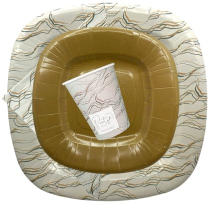 PartyBIO Set Marmo, 110 Pezzi Stoviglie Biodegradabili Monouso per Feste – Piatti Carta, Bicchieri, Tovaglioli Compostabili per 20 Persone – Ecologiche, Usa e Getta, per Compleanni, Eventi, Picnic