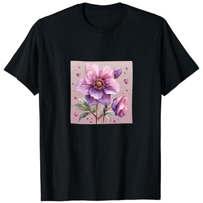 Motif fleur d'hellébore avec cœurs autour de style bohème T-Shirt