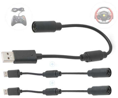 RongZy 3PCS USB Cable Breakaway for Xbox 360 Controller Racing Steering Wheel Accessories of USB Cable for Logitech G920 G923 G27 G29 and for Ferrari 458 Spider USB Adapter Cable (Black)