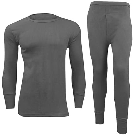 iTRONiK Men Long Sleeve Top and Long Johns Trouser Set Thermal Underwear Warm Winter Brushed Inside Base Layer Vest (Dark Grey, 6XL)