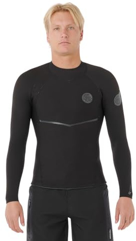Rip Curl E-Bomb 1.5mm LS GB Wetsuit Jacket 0090-Black24 XL – Men's Lightweight, Stretchable, Thermal Protection, Long Sleeve, Surf Gear, Comfortable Fit