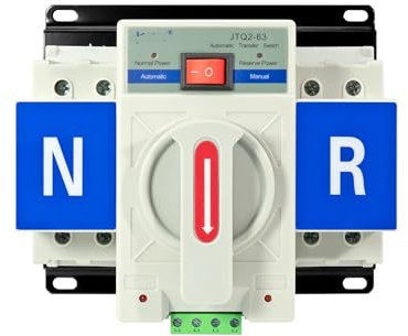 LTUNKHWP JTQ2-63 ATS Interruptor de Transferencia Automática 2P 63A 220V 110V 50/60Hz Fuente de Doble Potencia Interruptor de Transferencia Manual pequeño disyuntor(2P 63A 220V)