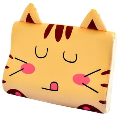 kinderkopfkissen, Schlummerkids Kissen, Weicher Gedächtnis Schaum, Kinder Kissen, Atmungsaktives Kinder Bett Kissen, Calmly Ergonomisch, Waschbar Kissen (Gierige Katze,50 * 30 * 10/7 cm)