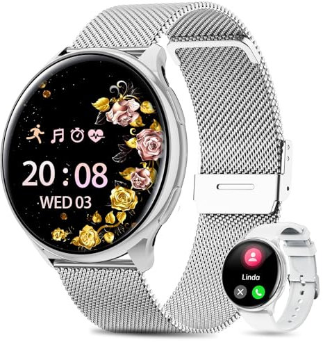 QEYUMYEU 2025 Montre Connectée Femme, 1.39 TFT Smartwatch avec Appel Bluetooth, Moniteur de Sommeil, SpO2, Cycle Menstruel, 100+ Modes Sport, IP68, Fitness Podomètre pour Android iOS(Argenté)
