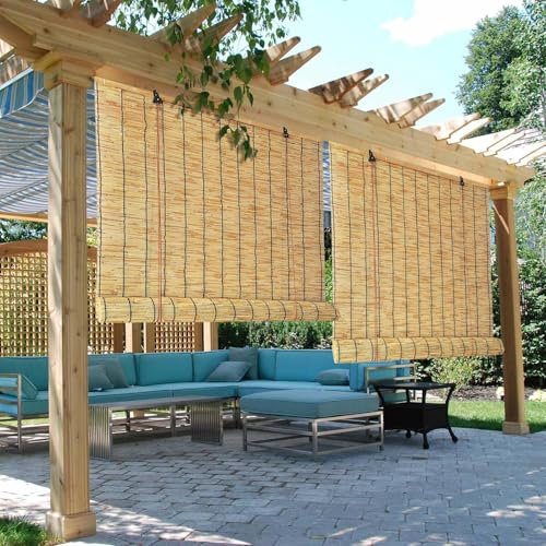 Natürlich Bambus Rollos Outdoor, Sichtschutz Schilfrollos Raffrollo, Lichtfilter Retro Raffrollo Atmungsaktiver, Anpassbar Wand Hauptdekorationen, Für Garten Terrasse Außen Innen Fenster Tür(Primary B