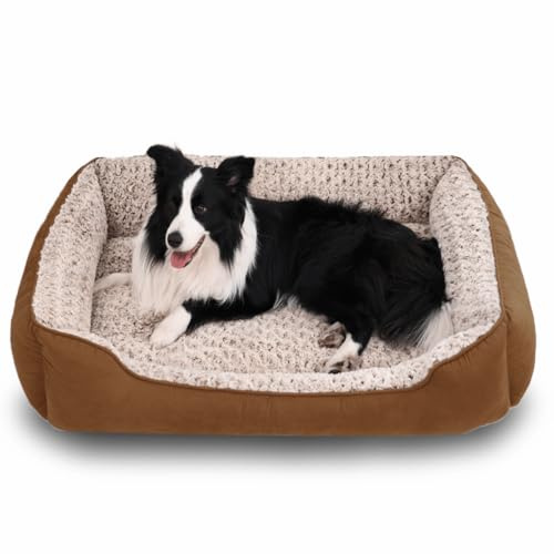 Oiilores Extra großes Hundesofa, waschbar, weiches Plüsch, beruhigende Betten mit rutschfester Unterseite, rechteckige Anti-Angst-Matte für riesige Hunde (105 x 85 cm, Braun)