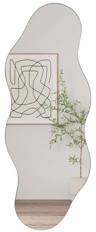 Muzilife Specchio asimmetrico per tutto il corpo, 160 x 60 cm, irregolare grande specchio da parete con pannello posteriore in MDF, specchio decorativo per parete, soggiorno, bagno, corridoio