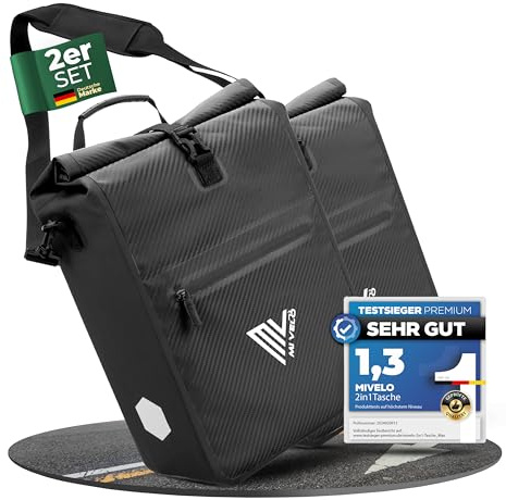 MIVELO 2in1 Fahrradtasche für Gepäckträger I Gepäckträgertasche wasserdicht inkl. Schultergurt - Fahrrad Tasche Set (Carbon-Schwarz)