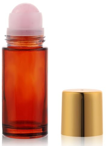 RAMFIYN 1.7oz Large Amber Glass Roll on Bottles for Essential Oils Perfume Refillable Roller Ball Applicator Empty Deodorant Containers with Crystal Rollerball, Pink | Empty Refillable Natural Rose Quartz Amber Glass Roller Ball Applicator for Essential Oils Perfume Easy to Fill