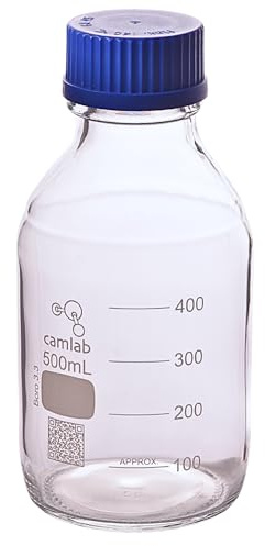 Camlab Graduated 3,3 Borosilicate Glass Reagent Bottle, With Screw Cap, Chemically Resistant and Heat Resistant, 500ml Glass Beaker, Pack of 1