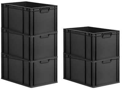 PROREGAL SparSet 5x Eurobox NextGen Grip | HxBxT 32x40x60cm | 65 Liter | Griffe geschlossen | Verstärkter Boden | Schwarz | Eurobehälter, Transportbox, Transportbehälter, Stapelbehälter