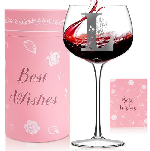 Personalized Gifts for Women, Womens Birthday Gifts, Monogrammed Wine Glass Gin Glass with Box, Customized Birthday Valentine Christmas Gift for Mom Wife Friends Sister Coworker, 16oz Red Wine Glasses