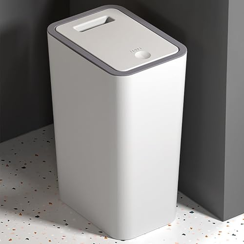 HIKENRI 9L Mülleimer Bad,Mülleimer Küche,Schmaler Mülleimer Mit Deckel Mülleimer Geruchsdicht Pop-Up Deckel PP Material für Bad,Küchen,Büro,Wohnzimmer,Schlafzimmer,WC Mülleimer (Weiß)