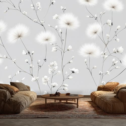 Générique Papier Peint Intissé Fleur Blanche Pissenlit 300 x 210 cm Papier Peint Panoramique Grandes Poster Mural Photo pour Salon, Chambre, Décor Fond TV S136