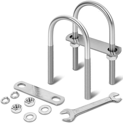 ZYUAROM 2 Sets M10 U Bolts 2-1/2 Inch Wide, 3/8 x 2-1/2W x 5 L 304 Stainless Steel U Bolt Heavy Duty for Boat Trailer with Nuts, Bolt Plate and Washers (2, M10 x 65mm x 136mm)
