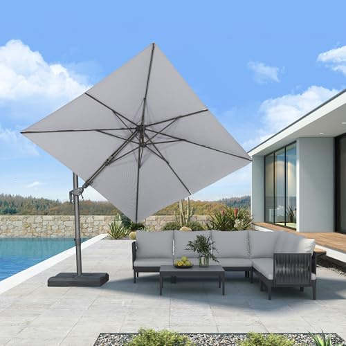 PURPLE LEAF Sombrilla Terraza Exterior 2,5 x 3 m con Base de Cruz, Parasol de Jardín con Inclinación Bilateral, Rotación de 360°, 6 Ajustes de Altura, Tela Acrílica Simulada Protección UV, Gris claro