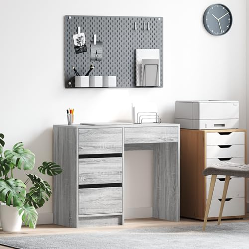IBUQDDV Grau Sonoma Schreibtisch mit 3 Schubladen und Stauraum aus Spanplatte, modernes Design für Homeoffice, robuste Konstruktion bis 100 kg, Schreibtischplatte 100x50 cm,