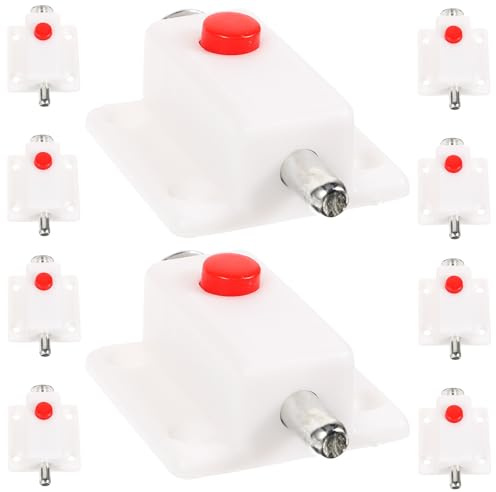 Verrou Plastique à Bouton, Lot de 10, Ressort Intégré pour Portes | Blanc, Montage en Surface, pour Fenêtre et Porte de Meuble, Plastique et Fer, Retrait Facile