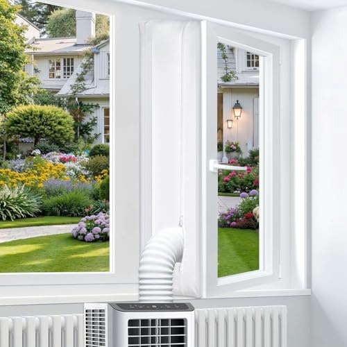 MADGININE Air Conditioner Window Seal,300cm Aircon Window Seal Kit with Double Zip and Adhesive Tap Portable Universal Waterproof for Air Conditioner Tumble Dryer
