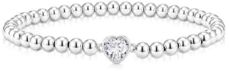 Esmoly Herz Geburtsstein Beads Armband Damen Geschenke für Frauen Mädchen | Silber 925/18K Gold Vergoldet Perlenarmband Damen Charm Armband