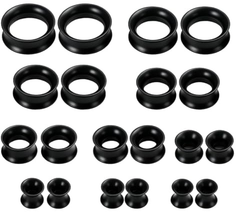 Stalora 20 Stück (10 Paare) Schwarze Silikon Flesh Tunnel Set Ohrdehner Plug Ohr Expander Flexibel Stretching Piercing Schmuck 4mm–20mm