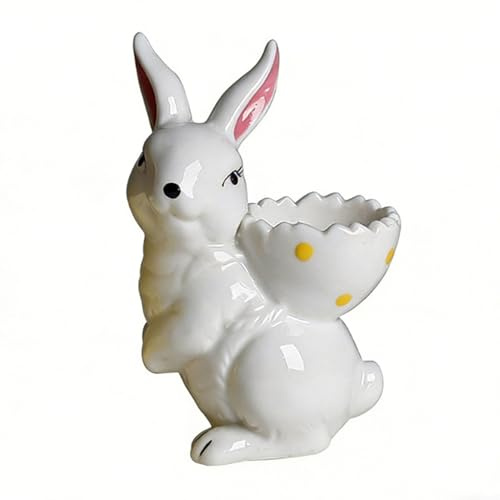 TOPINCN Portauovo con Coniglietto Pasquale, Portauovo in Ceramica Dipinto a Mano, con Slot per Uova Sicuro, per Decorare la Tavola della Colazione (coniglio)