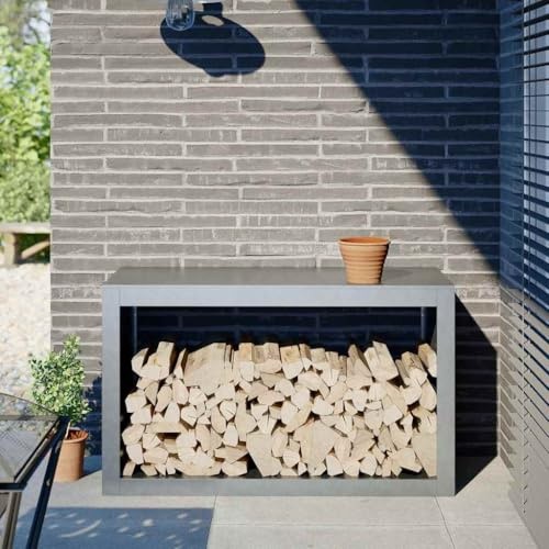 sephironlbb Étagère à bûches en acier galvanisé - 100 x 40 x 60 cm - Support pour bois de cheminée - Support empilable pour bois de chauffage - Panier à bûches - Étagère à bûches de cheminée - Pour