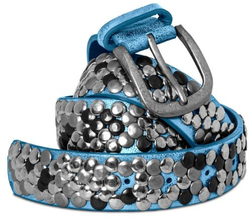 Caspar GU266 Unisex Vintage Gürtel/Nietengürtel mit vielen Nieten, Gürtelgröße:90, Farbe:blau metallic