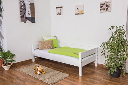 Kinderbett/Jugendbett Benedikt Buche Vollholz massiv weiß lackiert, inkl. Rollrost - 90 x 200 cm