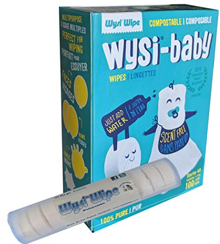 Wysi Baby Starter Kit Multi-Purpose Expandable Wipes & Travel Tube - Just Add Water - 100 Compressed Tablets - All Natural Reusable Wipes & Towellettes - Hypoallergenic - Compostable - Gentle