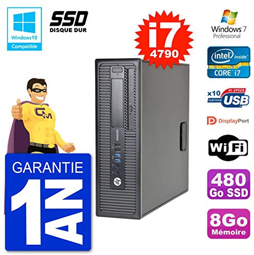 HP EliteDesk 800 G1 SFF i7-4790 RAM 8 GB SSD 480 GB grabadora de DVD WiFi W7 (reacondicionado)