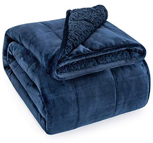 BUZIO Weighted Blanket Queen Size 7kg for Adults, Sherpa Weighted Blanket with Soft Plush Fleece, Fluffy Warm Sherpa Thick Heavy Bed Blanket, Great for Sleep and Calming, 150 x 200cm, Navy Blue