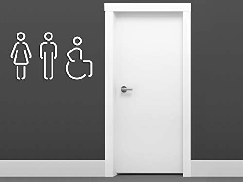 SIGNS - XL06 Große Dimensionen Geprägt Toilette Design türschild - wc schilder selbstklebend - Moderne damen wc aufkleber bad schild - Mann Frau und Rollstuhlfahrer Behindert Toilettenschild (Weiß)