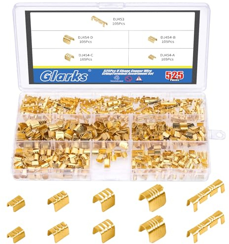 Glarks 525Pcs U Shape Copper Wire CrimpTerminal Assortment Set Non-Insulated Copper Ring Spade Butt Lugs Open Barrel Connectors Kit
