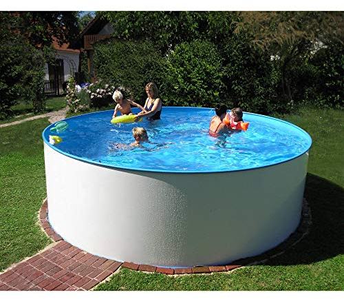 Stahlwandpool Set rund Bologna 200x120 cm, Stahl 0,6 mm weiß, Folie 0,6 mm blau, Einhängebiese