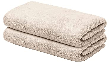 LOOKS BY WOLFGANG JOOP 2X Gästehandtuch 30x50 cm – 100% Baumwolle Doppelpack Luxus Gästehandtücher mit Aufhänger & Logostick, 2er Set Gästetuch beige