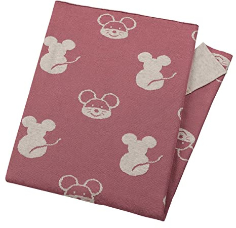 Sterntaler Strick Schmusedecke, Maus Mabel, GOTS zertifizierte Bio Baumwolle, Baby Kuscheldecke, Rosa/Ecru, 100 x 80 cm, Kinderwagen Decke
