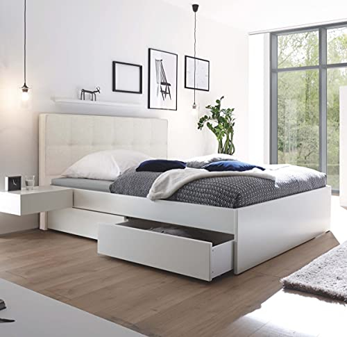 Hasena Stauraumbett Otello weiß deckend Stoff beige 180x200