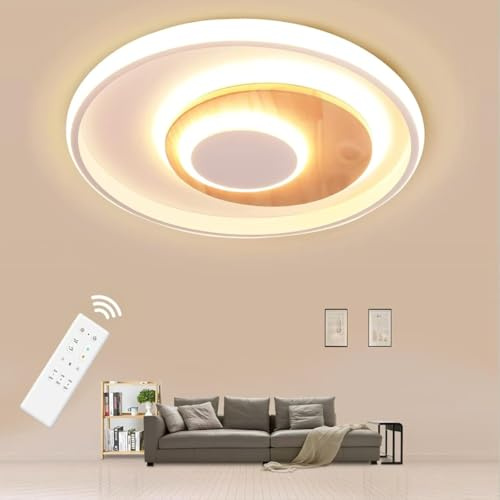 BLMYL LED Deckenleuchte 18W Deckenlampe Holz, 30CM Deckenleuchte Moderne Runde Holz Dimmbar 3000K-6000K mit Fernbedienung,Deckenlampen für Wohnzimmer, Flur, Schlafzimmer, Küche
