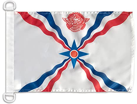 AZ FLAG - Drapeau Assyrie - 45x30 cm - Pavillon Nautique Assyrien Spécial Bateau Et Extérieur En Maille Bloquée Avec Anneaux Plastiques Intégrés - 30g