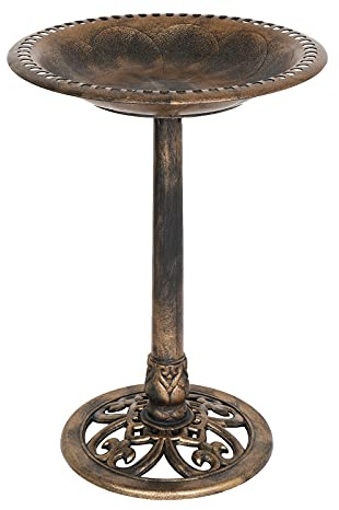 Bonnlo Pedestal Bird Bath Antique Copper Resin Birdbaths Weather Resistant Floral Accents and Vintage Finish Garden Decor for Outdoor Lightweight Courtyard-71cm Tall