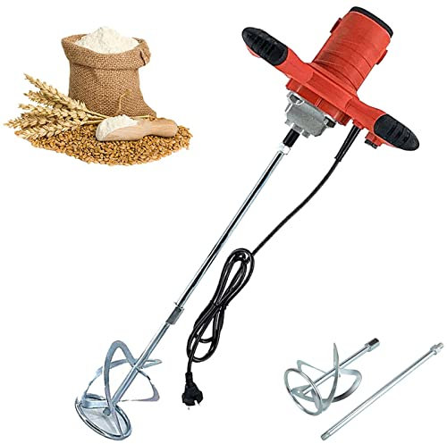 XYEJL 2100w Mélangeur De Mortier électrique,Mélangeur De Ciment Et De Mortier Portable Professionnel,avec 6 Vitesses Réglables,pour Poudre Mastic,Peinture,Gypse,Béton,Red-220V